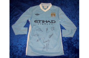 Manchester City Part Squad Signed Home Premier League Champions Football Shirt 2011/12